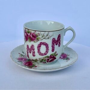 Floral Pink MOM Teacup and Saucer Set